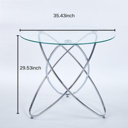 Dining Table With Chrome Metal Leg And Tempered Glass,Modern Space Saving Kitchen Table For Living Room,chrome Color Metal Legs