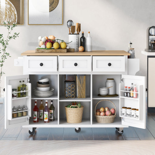 Kitchen Trolley With Rubberwood Folding Leaf Countertops
