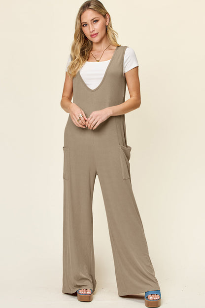 Sleeveless Wide Leg Jumpsuit with Handy Pockets