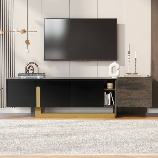 VIBE HAUS  66.7 Light Luxury TV Stand For TVs Up To 70 Inches, Modern TV Cabinet With Metal Legs, 1 Drawer, 2 Cabinets And Adjustable Shelves For Living Room