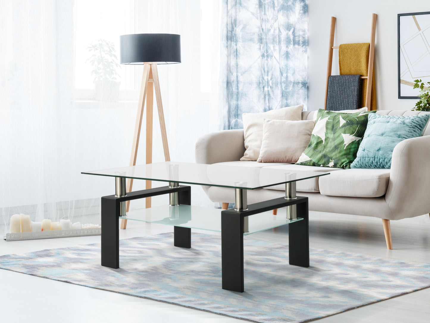 Rectangle Glass Coffee Table, Clear Coffee Table, Modern Side Center Tables For Living Room, Living Room Furniture