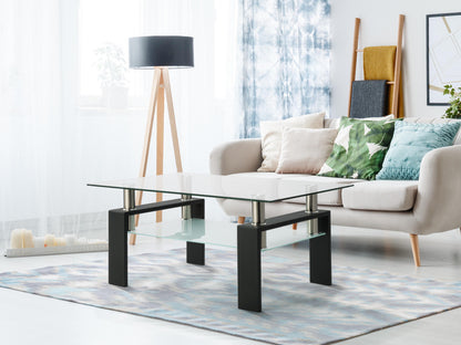 Rectangle Glass Coffee Table, Clear Coffee Table, Modern Side Center Tables For Living Room, Living Room Furniture