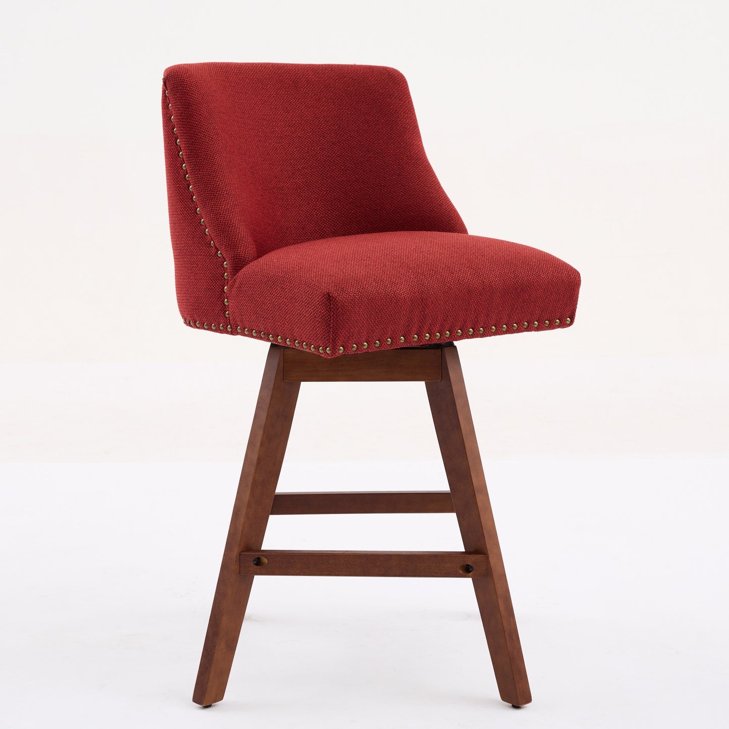 Counter Height Swivel Barstools, 26'' H Seat Height Upholstered Bar Stools Set Of 2, Fabric In Wine Red