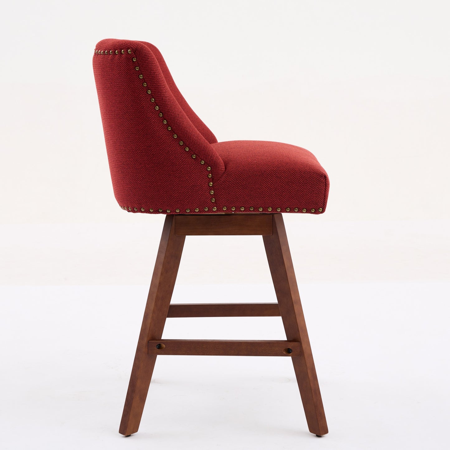 Counter Height Swivel Barstools, 26'' H Seat Height Upholstered Bar Stools Set Of 2, Fabric In Wine Red