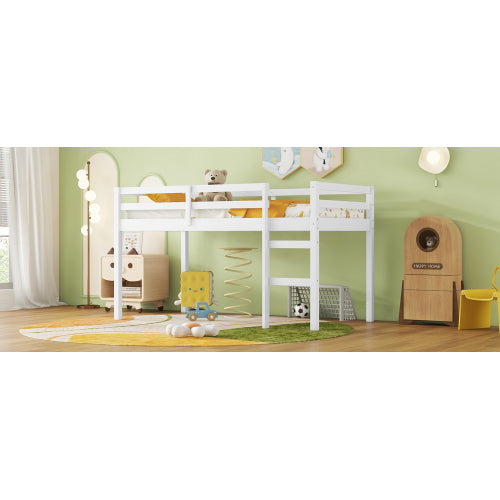 Solid Wooden, Rubber Wooden Twin Loft Bed With Ladder, Bed Platform Of Strengthened Slats , White