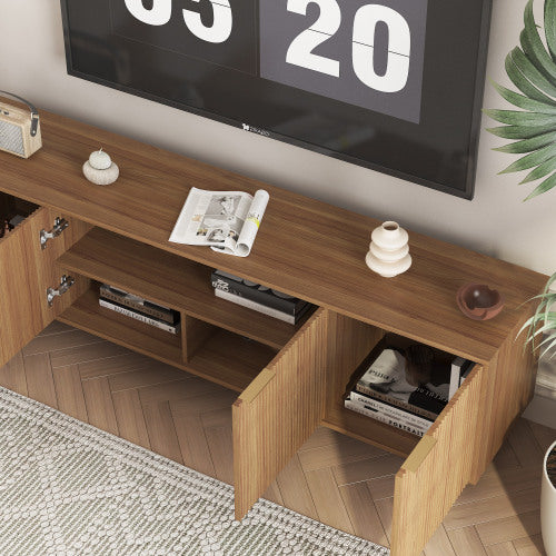 Wood Modern TV Stand Fluted 68inch T, Entertainment Center With Storage Doors, TV Console Media Cabinet, For 55 Inch TV, Living Room
