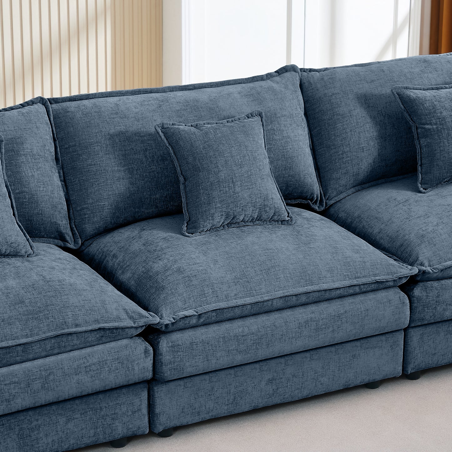 Modular Sectional Sofa, 102 Inch L Shaped Couch Set For Living Room, 3-Seater Comfy Cloud Couches With Movable Ottoman, DIY Combination, Chenille, Blue