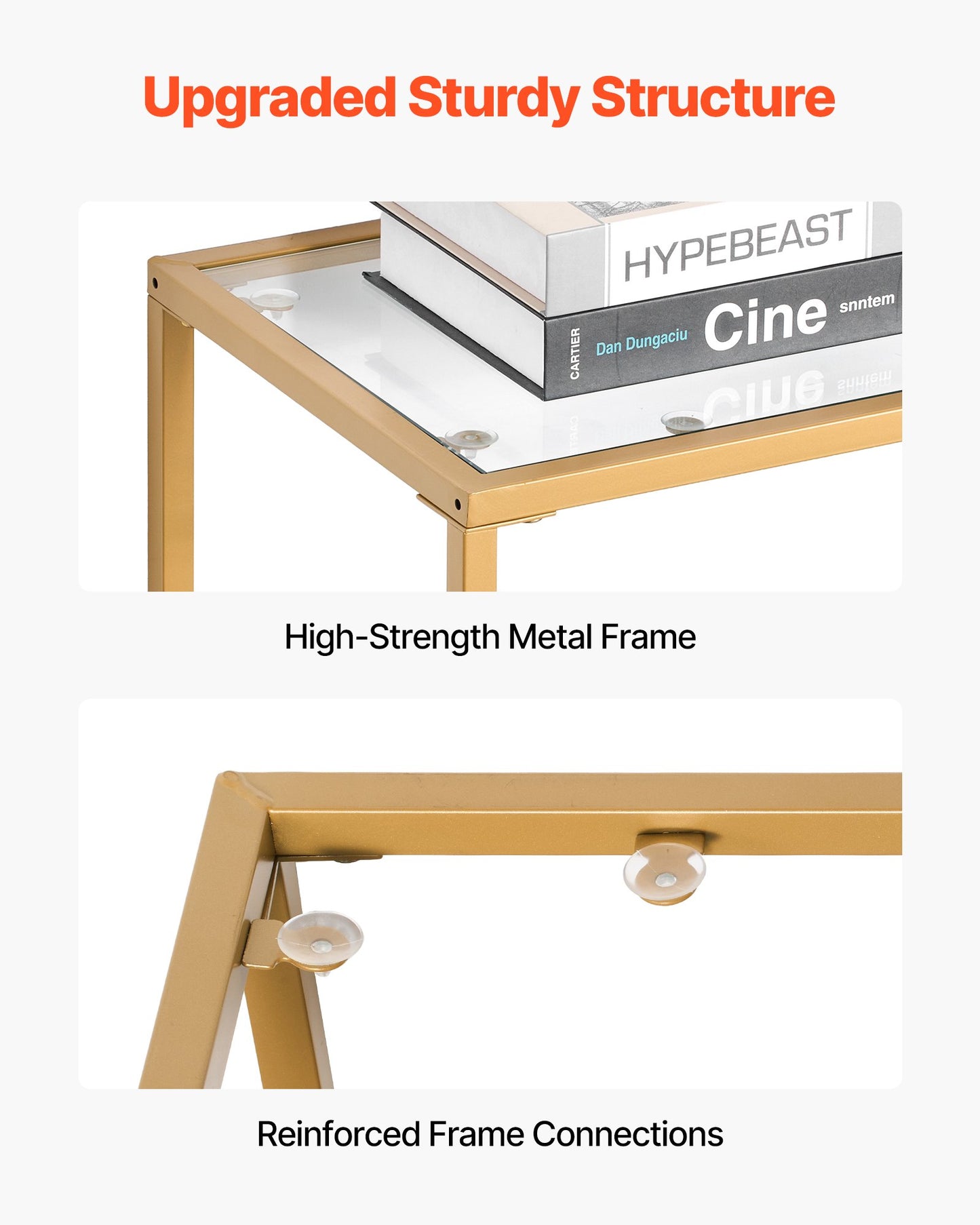 2-Tier Glass Console Table, Modern Rectangle Sofa Side Table With Tempered Glass Top And Iron Legs, Golden Consloe Desk With Anti-Tip Device For Living Room, Hallway, Entryway, Foyer, Golden