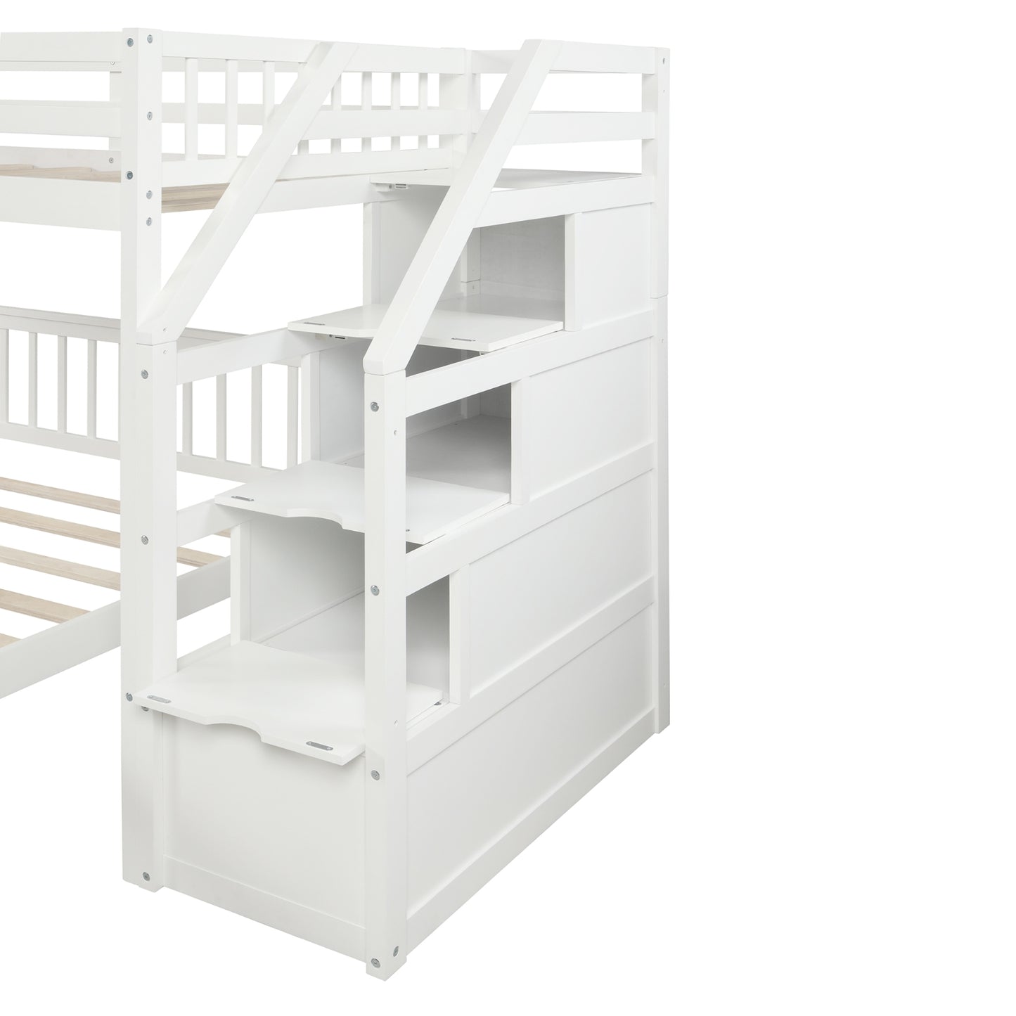 Twin Over Full Loft Bed With Staircase,White