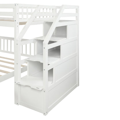 Twin Over Full Loft Bed With Staircase,White