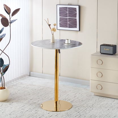 31.5 Folding GOLDEN AND WHITE Tulip BAR Table Mid-century BAR  Table For 2-4 People With Round Mdf Table Top, Pedestal BAR  Table,  MDF Top
