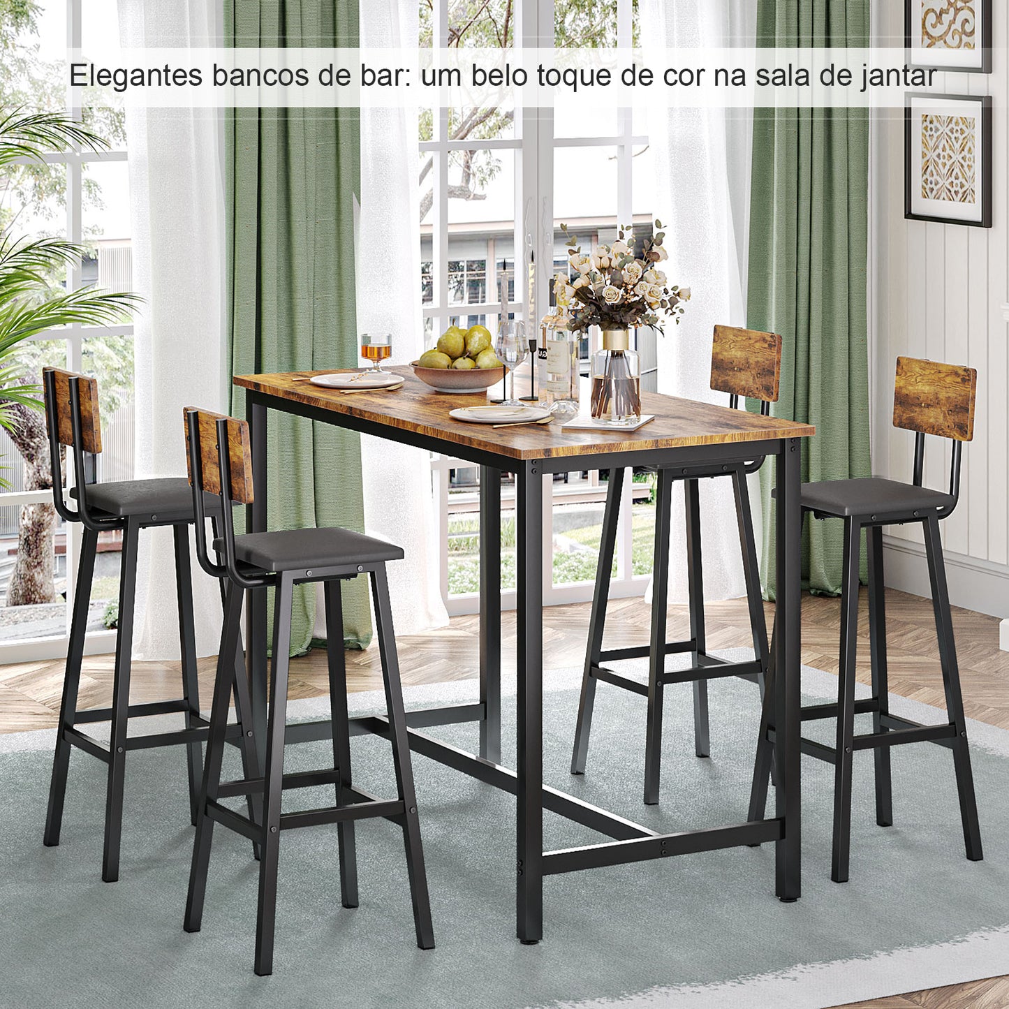 2 Bar Stools, Bar Height Stools, 29.1 Inches Tall Barstools With Back, Counter Bar Chairs For Kitchen Island, Steel Frame, Industrial Style, Easy Assembly, Rustic Brown And Ink Black