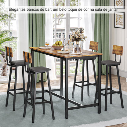 2 Bar Stools, Bar Height Stools, 29.1 Inches Tall Barstools With Back, Counter Bar Chairs For Kitchen Island, Steel Frame, Industrial Style, Easy Assembly, Rustic Brown And Ink Black