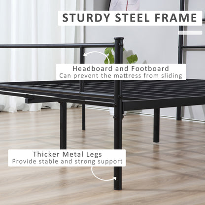 King Metal Bed Frame Solid Bedstead Base With Headboard And Footboard, Metal Slat Support And Underbed Storage Space, Bedroom Furniture, Black