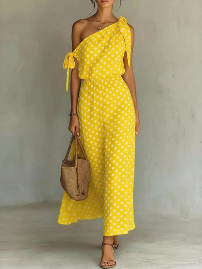 Full Size Polka Dot One-Shoulder Maxi Dress Plus Size