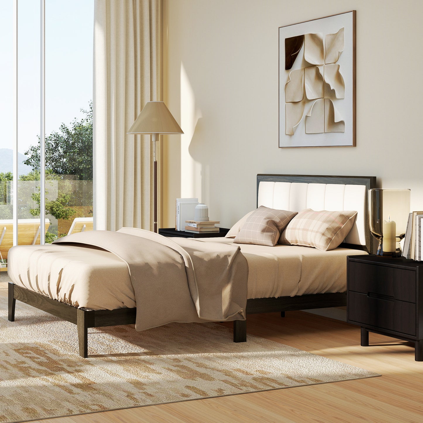 Full Bed Frame with Headboard Full Size Platform Bed Frame with Wooden Slats No Box Spring Needed Charcoal Gray