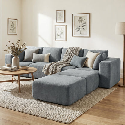 Modular Sectional Sofa, Boneless U-Shape Sectional Couch with 2 Ottomans, Dark Gray
