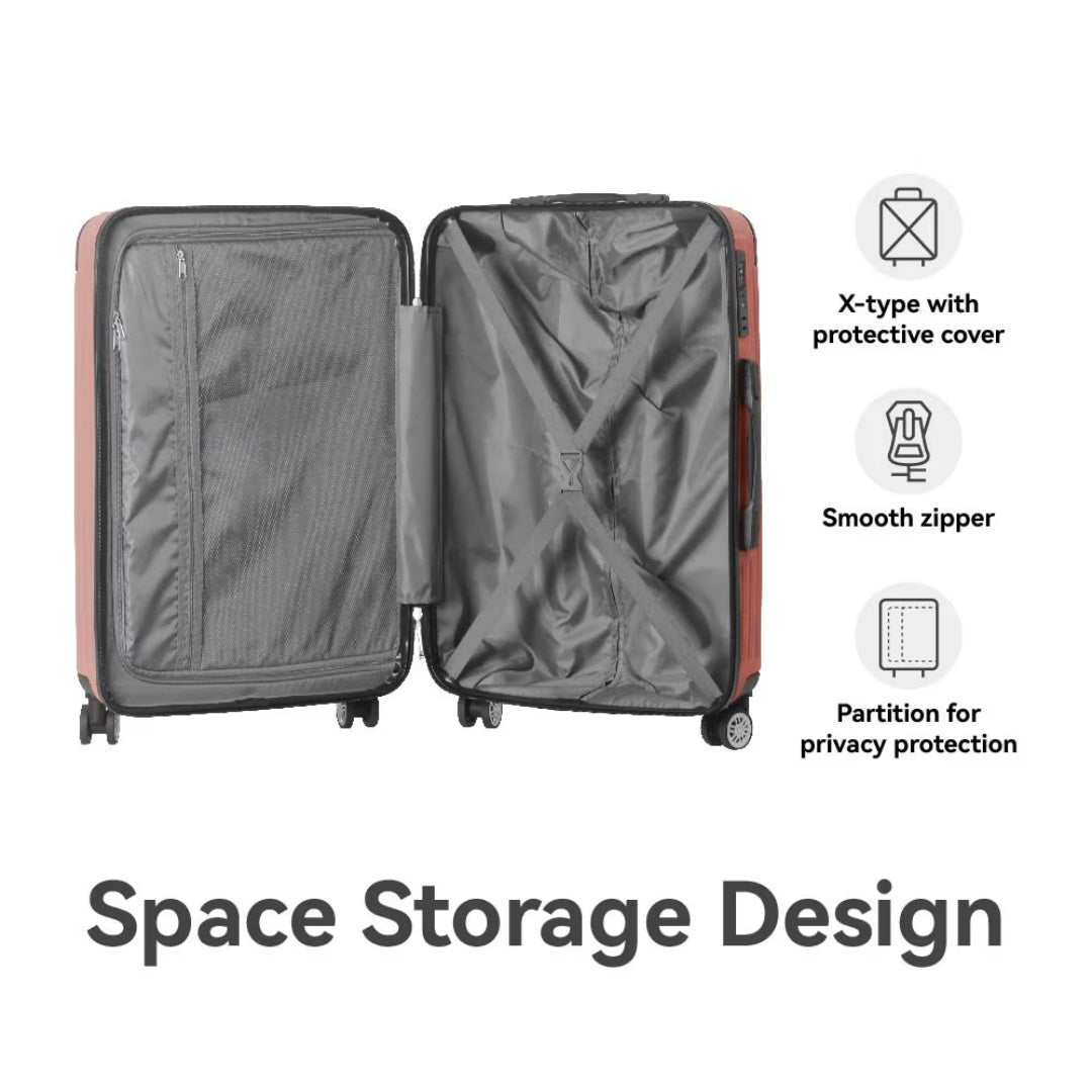 3-Piece Lightweight ABS Hardshell Luggage Set 20, 24, 26 In Rice Brown With Spinner Wheels, TSA Lock, And Adjustable Telescopic Handle - Durable Travel Suitcases