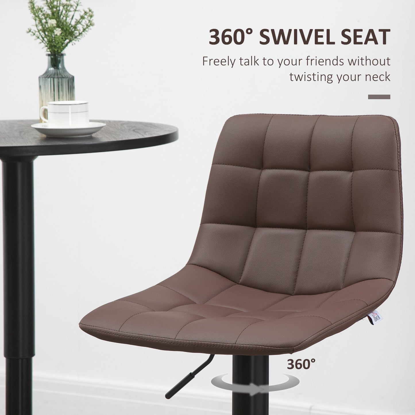 Adjustable Bar Stools Set Of 2, Swivel PU Leather Upholstered Barstools With Tufted Seat And Back, Breakfast Bar Chairs For Kitchen Counter, Brown