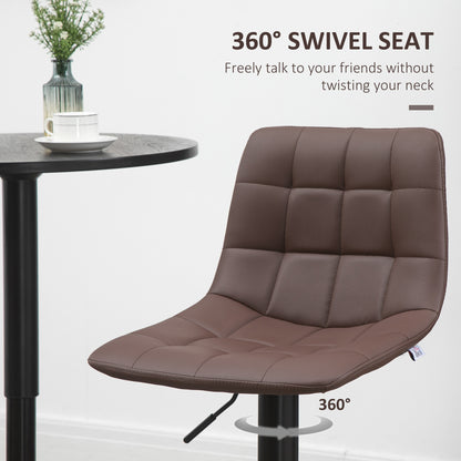Adjustable Bar Stools Set Of 2, Swivel PU Leather Upholstered Barstools With Tufted Seat And Back, Breakfast Bar Chairs For Kitchen Counter, Brown