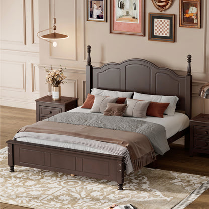 Full Size Wood Platform Bed Frame,Retro Style Platform Bed With Wooden Slat Support,Dark Walnut