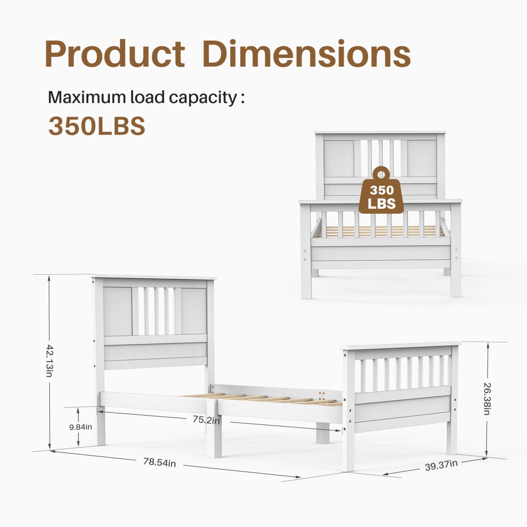 Twin Size Metal Platform Bed Frame - Mattress Foundation With Headboard And And Footboard, 350LBS Sturdy Wooden Slats Support