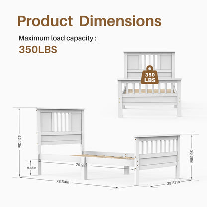 Twin Size Metal Platform Bed Frame - Mattress Foundation With Headboard And And Footboard, 350LBS Sturdy Wooden Slats Support