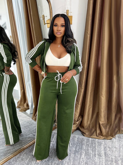 Womens Fashionable Casual Striped Outerwear Set