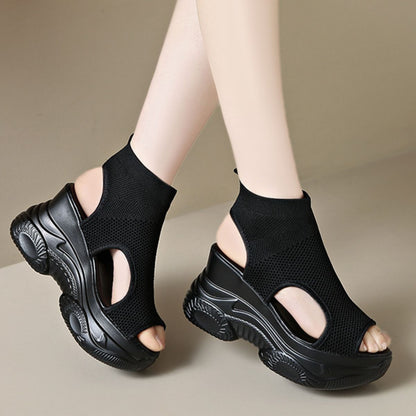 Cutout Mesh Wedge Sandals