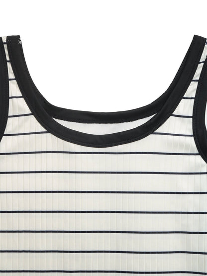 Striped Sleeveless Ribbed Knit Midi Dress
