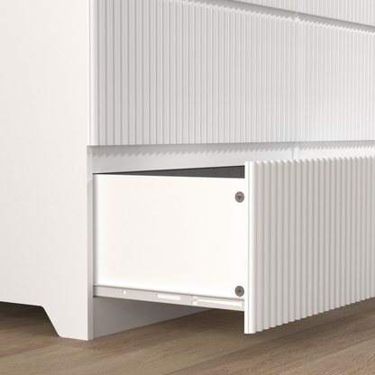 Modern White 6 Drawer Dresser, Wave Panel Drawer Fronts, Storage Cabinet, Versatile Chest Of Drawers For Bedroom, Living Room - Sleek & Spacious Home Storage Solution