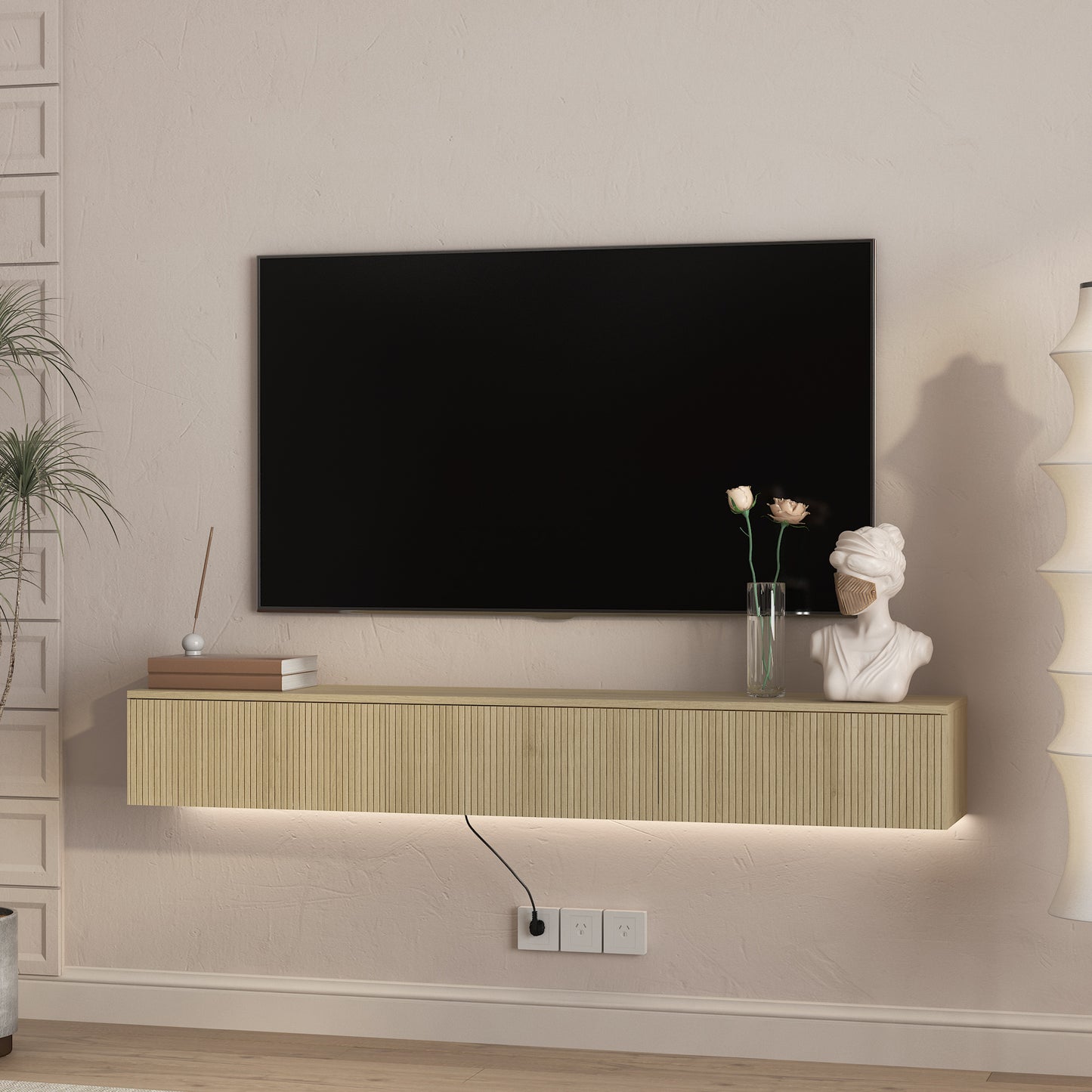 Floating TV Stand Wall Mounted With 16 Color LEDs,65inch Modern TV Stand, Floating TV Cabinet Entertainment Center For 55 60 65 Inch TV