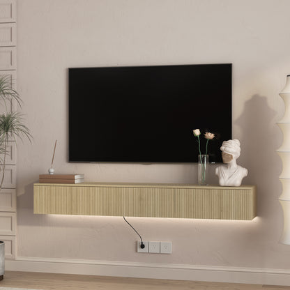 Floating TV Stand Wall Mounted With 16 Color LEDs,65inch Modern TV Stand, Floating TV Cabinet Entertainment Center For 55 60 65 Inch TV