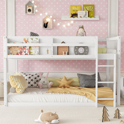 Low Twin Over Twin Bunk Bed, Floor Bunk Bed With Ladder, Solid Wood Twin Bunk Bed For Kids & Juniors, WhiteExpect Arrival Date 2025 11 25