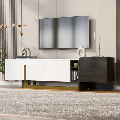 VIBE HAUS  66.7 Light Luxury TV Stand For TVs Up To 70 Inches, Modern TV Cabinet With Metal Legs, 1 Drawer, 2 Cabinets And Adjustable Shelves For Living Room