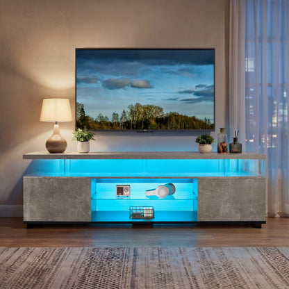 TV Stand For 70 Inch TV LED Gaming Entertainment Center Media Storage Console Table With Large Side Cabinet For Living Room Gray