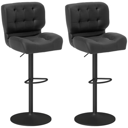 Bar Height Bar Stools Set of 2 with Adjustable Seat, Adjustable Swivel Barstools with Thick Padded Cushion and Metal Footrest for Home Bar, Black