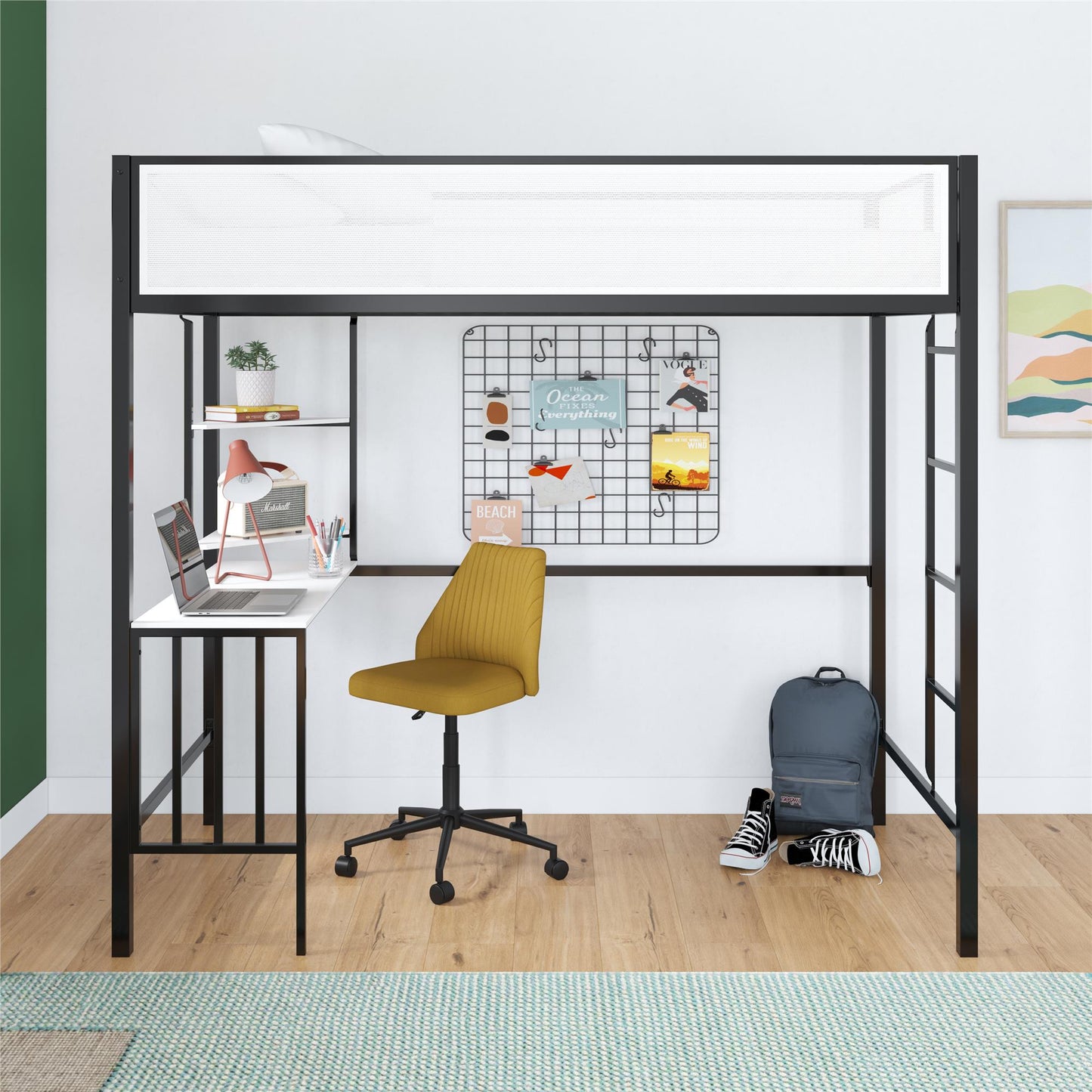 Axel Twin Loft Bed With Desk & Shelves