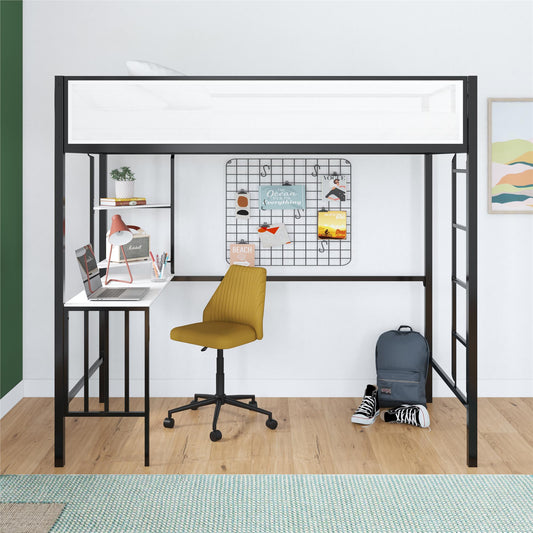 Axel Twin Loft Bed With Desk & Shelves