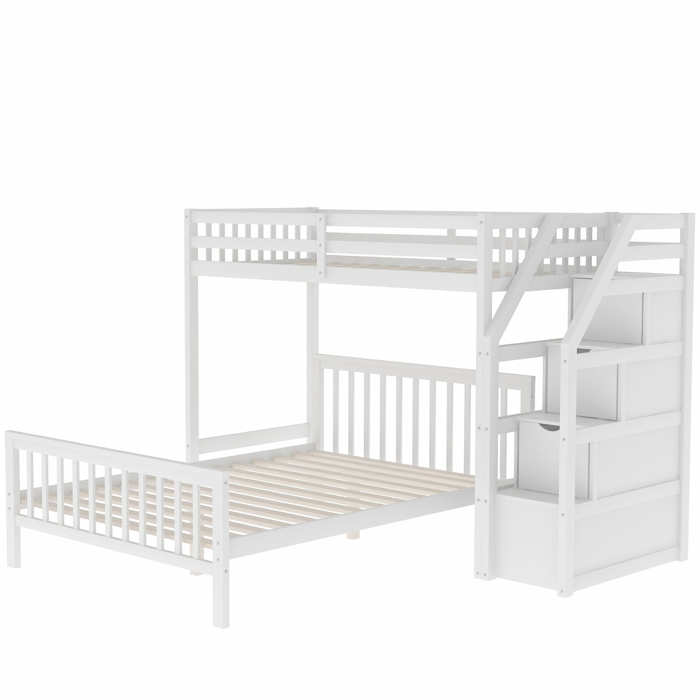 Twin Over Full Loft Bed With Staircase,White