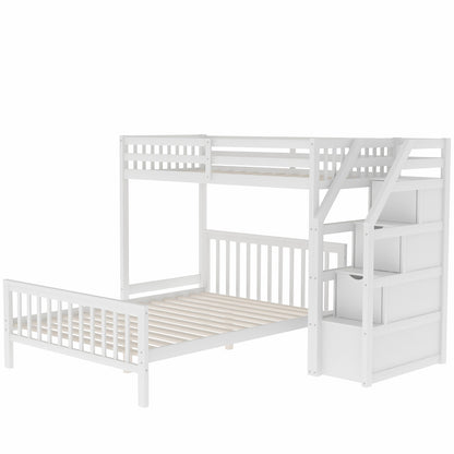 Twin Over Full Loft Bed With Staircase,White