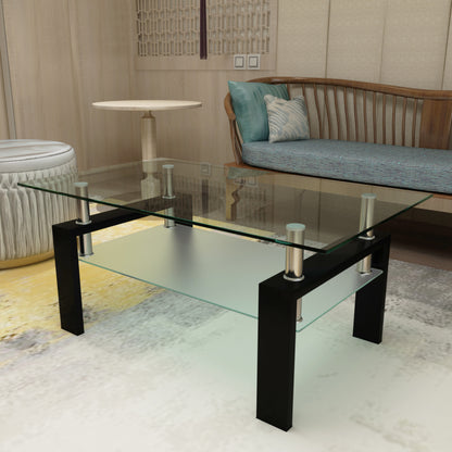 Rectangle Glass Coffee Table, Clear Coffee Table, Modern Side Center Tables For Living Room, Living Room Furniture