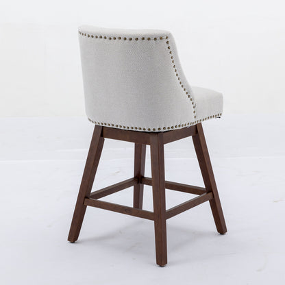 Counter Height Swivel Barstools, 26'' H Seat Height Upholstered Bar Stools Set Of 2, Fabric In Ivory
