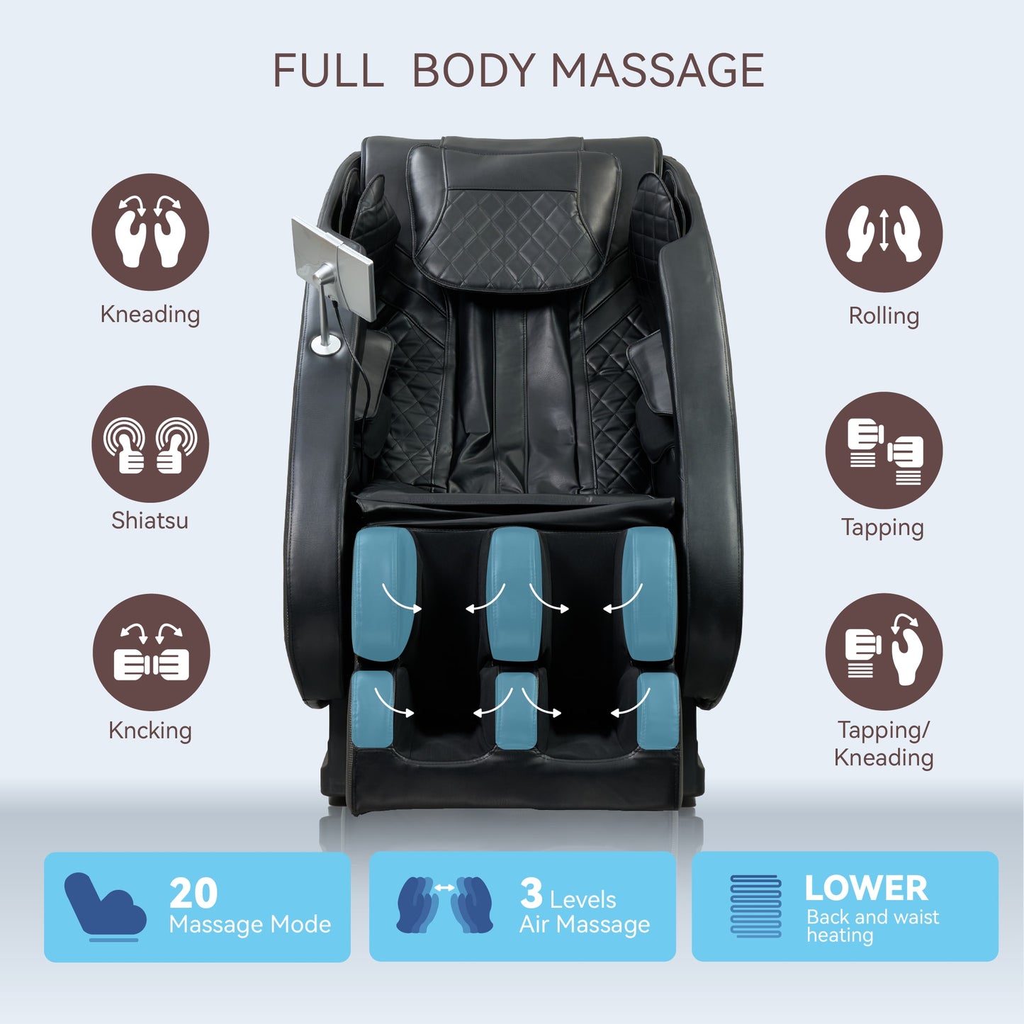 Massage Chairs Full Body Massage Recliner With Foot Roller,Airbag Massage SL Track, Zero Gravity, Bluetooth Speaker,Black