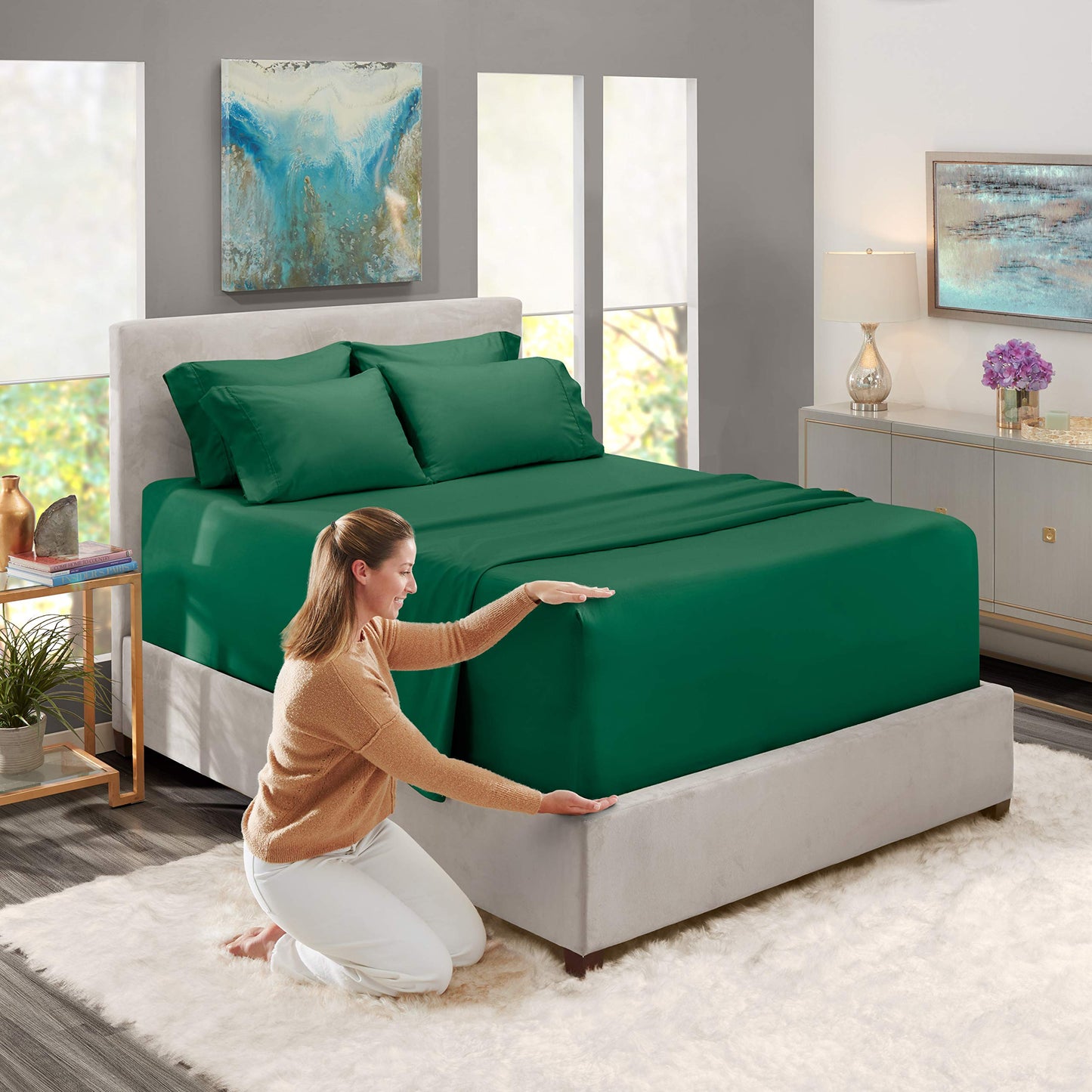 King Size Deep Pocket Sheet Set 6 Piece - Extra Deep Fitted Sheets 18-24 Inch Microfiber Linen