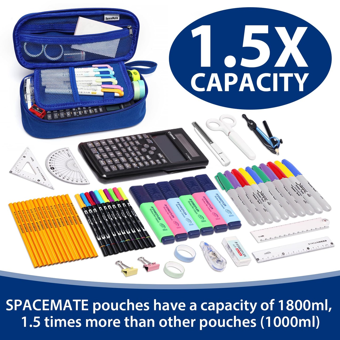 Large Pencil Case 1800ml - Heavy Duty Canvas School Supplies Organizer for Kids Students
