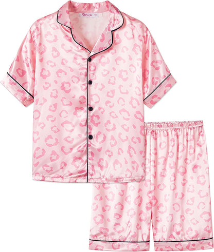 Girls Satin Pajama Set - Silky Button Down PJ with Shorts Size 6-16
