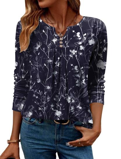 Women Long Sleeve V Neck Blouse - Casual Dressy Work Tunic Top with Pleated Detail 2025