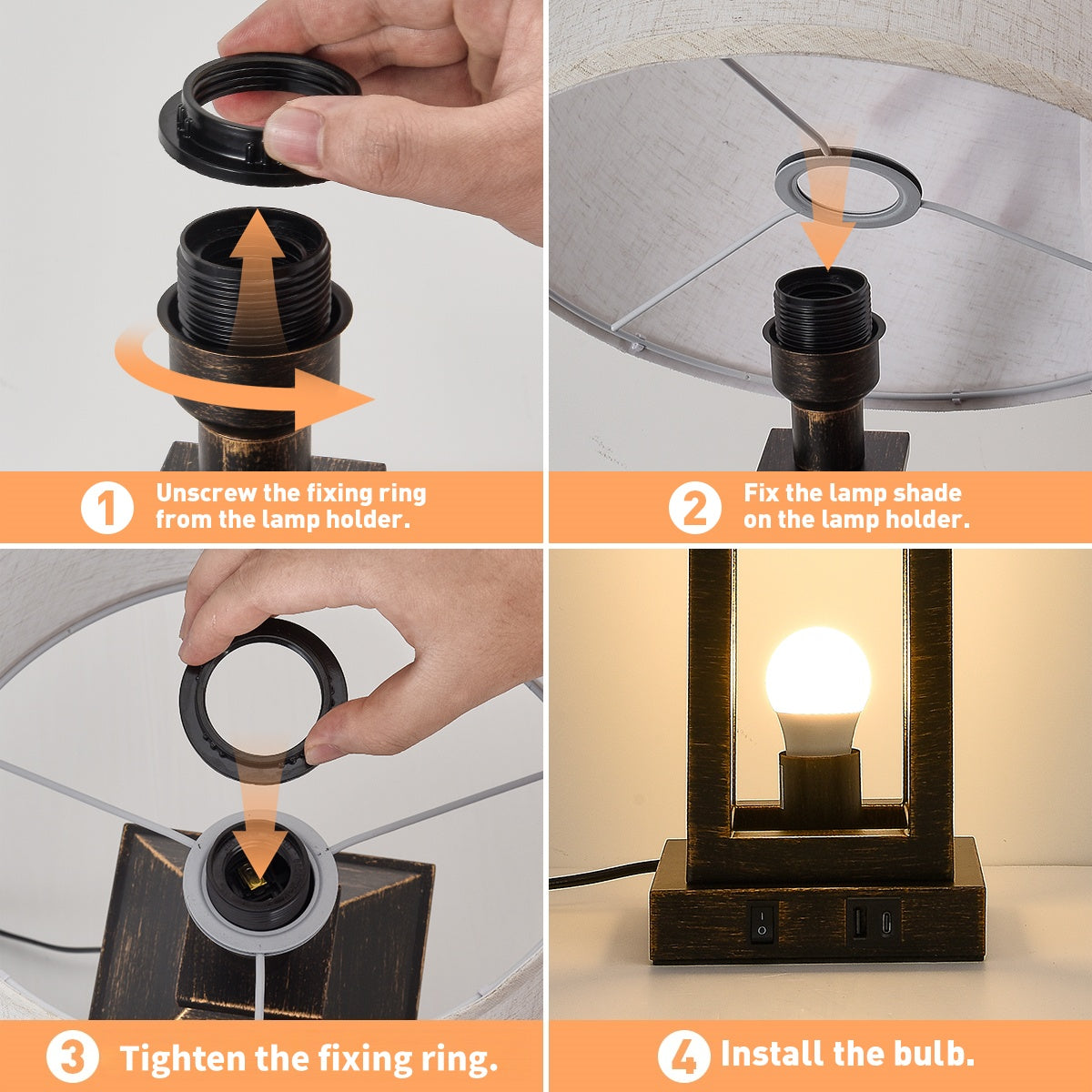 20.5in Black Gold Farmhouse Bedside Table Lamp, Suitable For Living Rooms, 3-Way Dimmable Touch Modern Bedside Table With 2 Lights For Bedrooms, Homes, Offices Including Light Bulbs