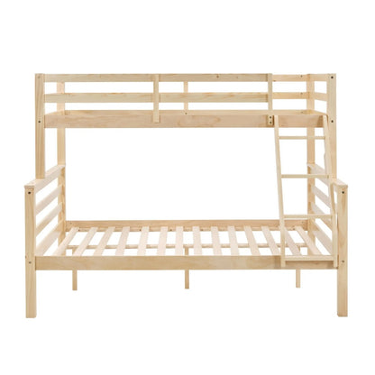 Twin Over Full Bunk Bed With Thick Posts,Wooden Bunk Bed With High Guardrail And Ladder For Kids, Teens, Dorm Rooms, And Guest Rooms,No Box Spring Needed,Natural
